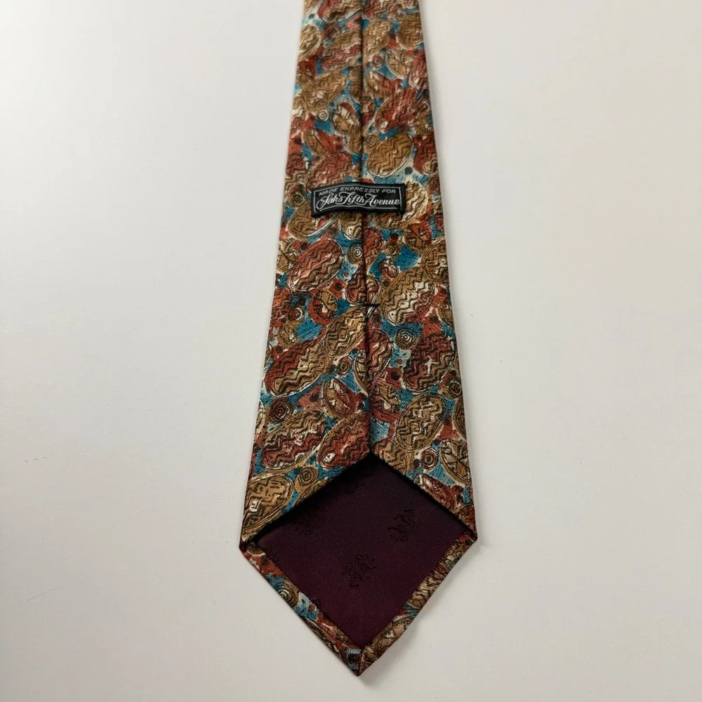 Vintage Saks Fifth Avenue Multicolor Abstract‎ Geometric Silk Tie USA